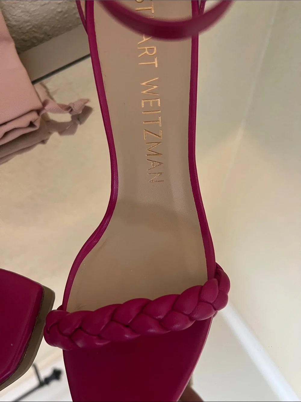 Stuart Weitzman Hot Pink Braided Strap Stiletto Sandals
